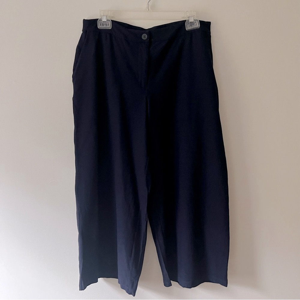 Eileen Fisher Wide Leg Ankle Pants 14 Petite Navy Blue